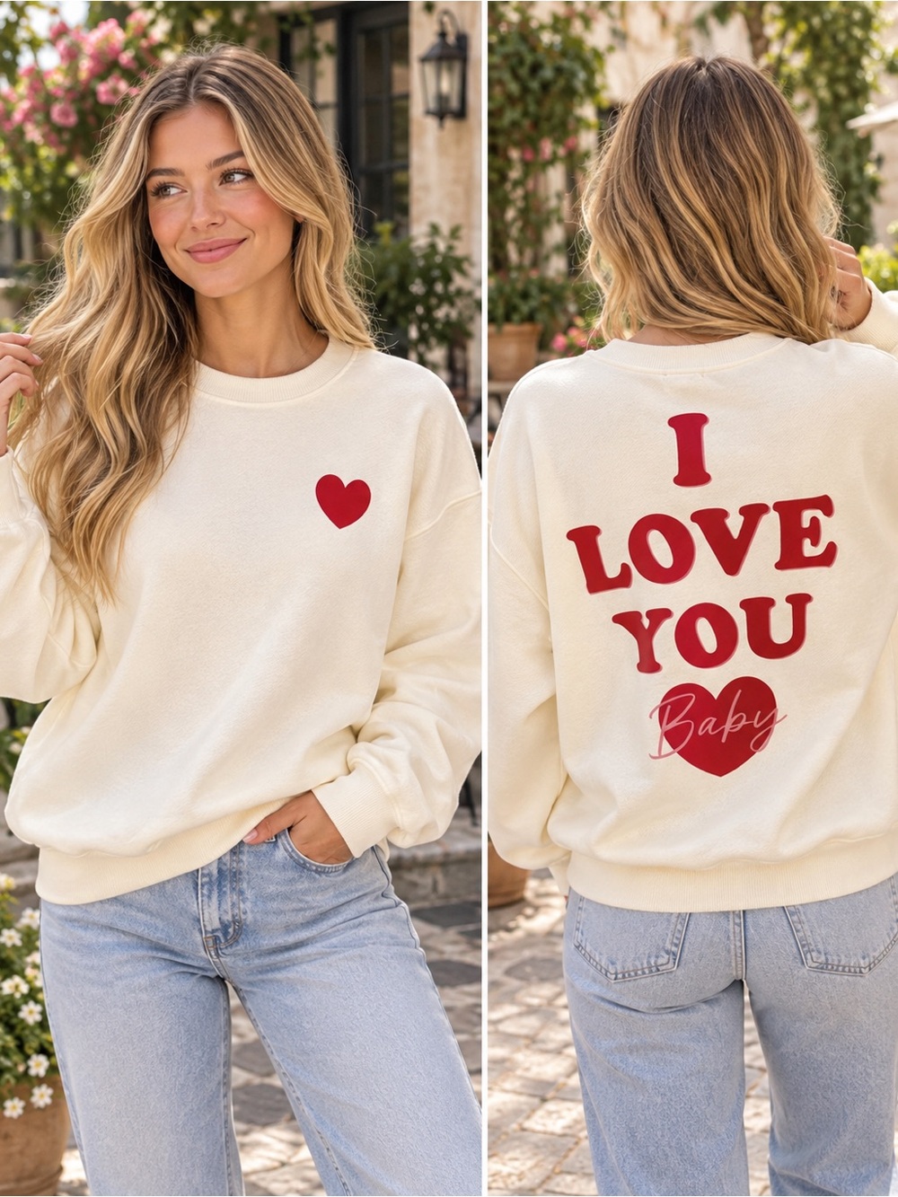 Le Lis I Love You Baby Heart Sweatshirt Ivory Graphic Pullover NWT Medium